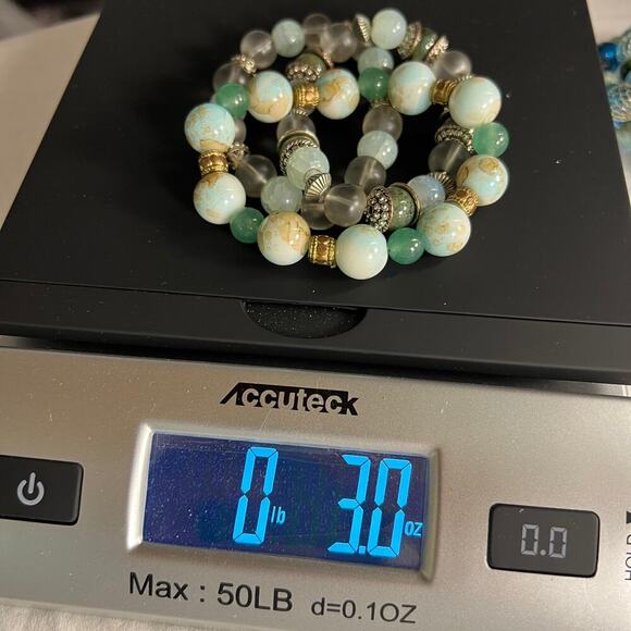 Handmade Beaded Bracelet Trio Earthy Color Theme  Mixed Metal Beads Browns Blues - Picture 6 of 6